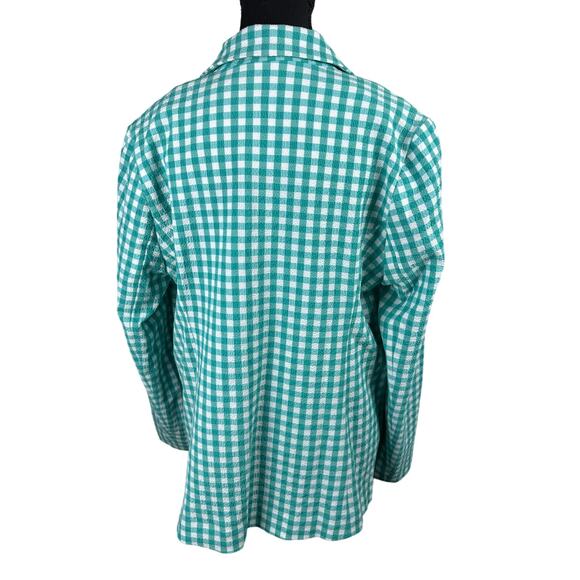 QVC Susan Graver Yarn Dyed Woven Gingham Boyfriend Blazer NWOT TURQUOISE SIZE 12 - Picture 3 of 6